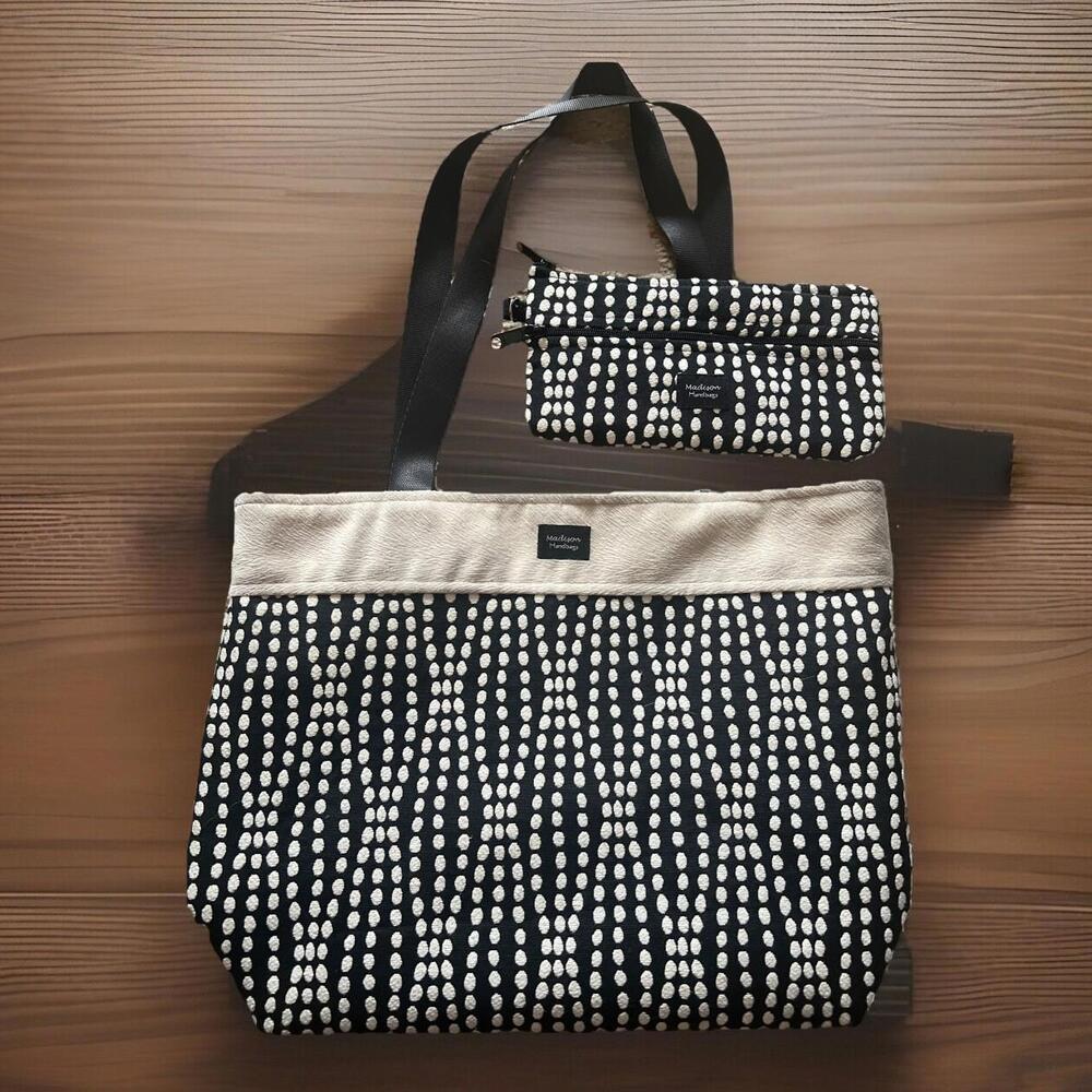 Madison Handbags 11”x15” Black and Beige Handbag Purse With Wallet